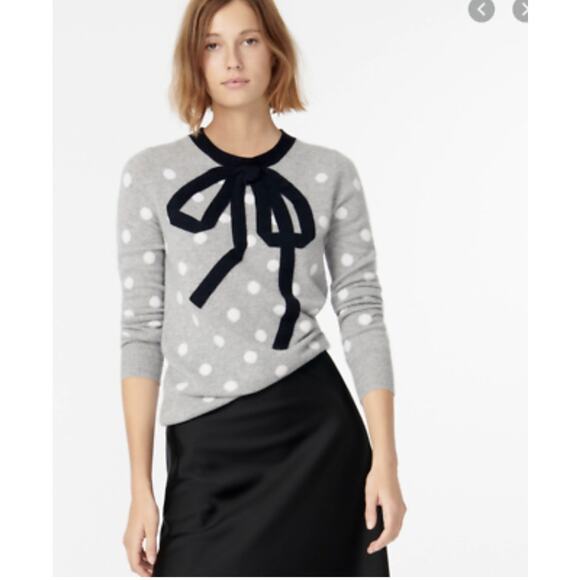 J.Crew 100% Cashmere Twee Whimsical Bow Tie Sweater Gray Polka Dot Size M - Picture 6 of 6